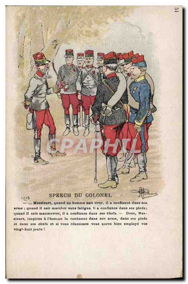 CPA Fantaisie Illustrateur Albert Guillaume Militaria Speech du colonel