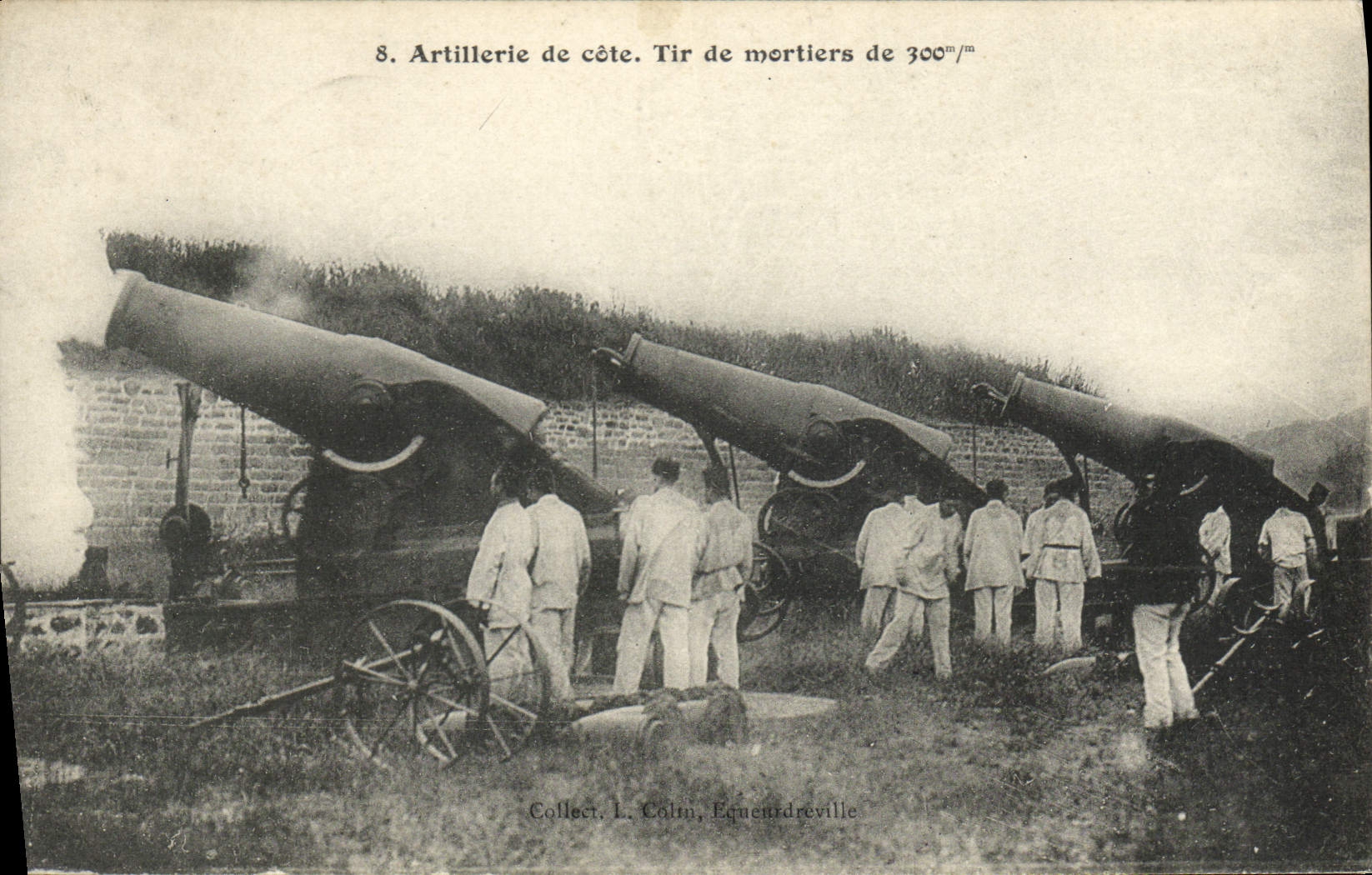 Artillerie de côte — Tir de mortiers de 300 mm — Collect. L. Colin, Équenudreville