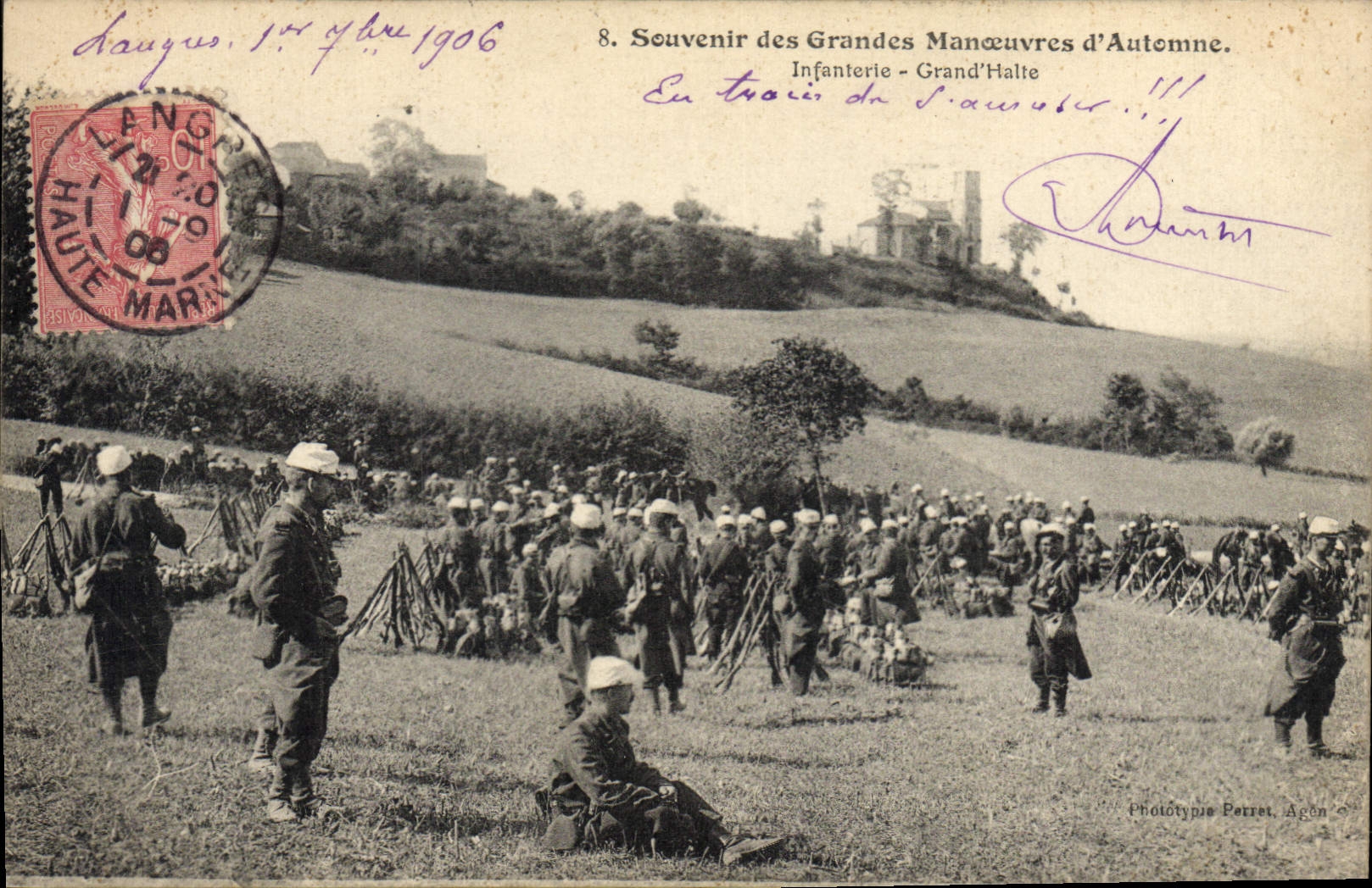 CPA Militaria Les grandes Manoeuvres d'automne Infanterie Grand Halte