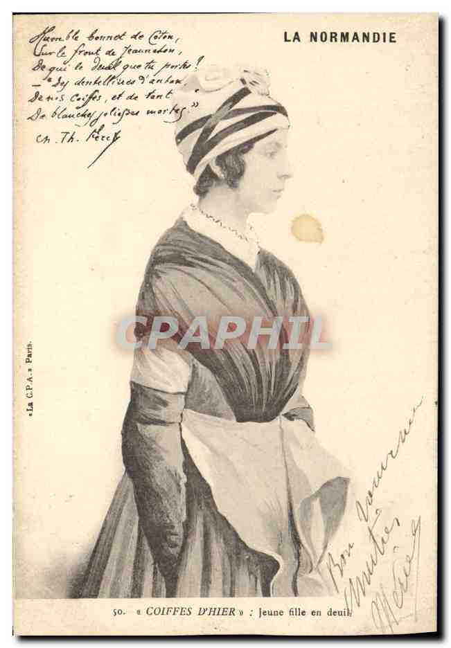 CPA Folklore Normandie Jeune fille en deuil