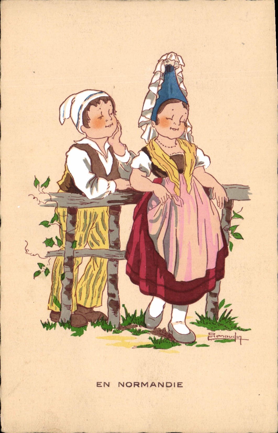 CPA Folklore Enfants en Normandie