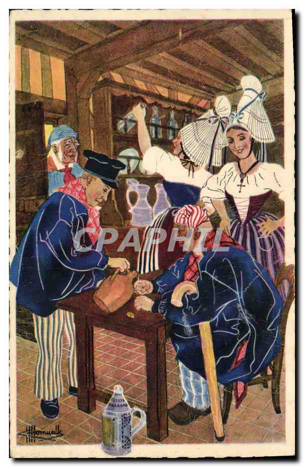 CPA Folklore Normandie Charles Homualk L'estaminet Normand