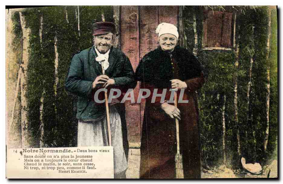 CPA Folklore Normandie Deux bons vieux 