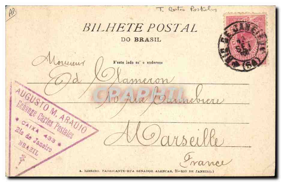 CPA Cachet Commerce Cartes postales Augusto Araujo Rio de Janeiro Brazil  — Rückseite