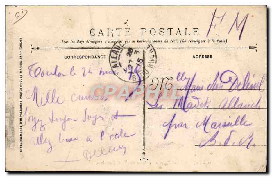 CPA Commerce Cartes postales Toulon Place Puget Fontaine des Trois Dauphins TOP — Rückseite