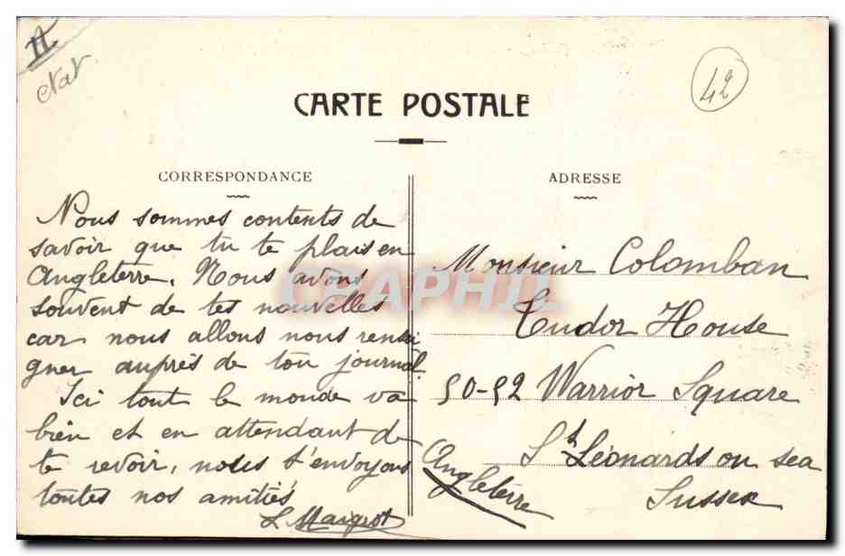 Antike Ansichtskarte Banque Saint Chamond Place Dorian und Rue de la Republique Societe Generale — Rückseite