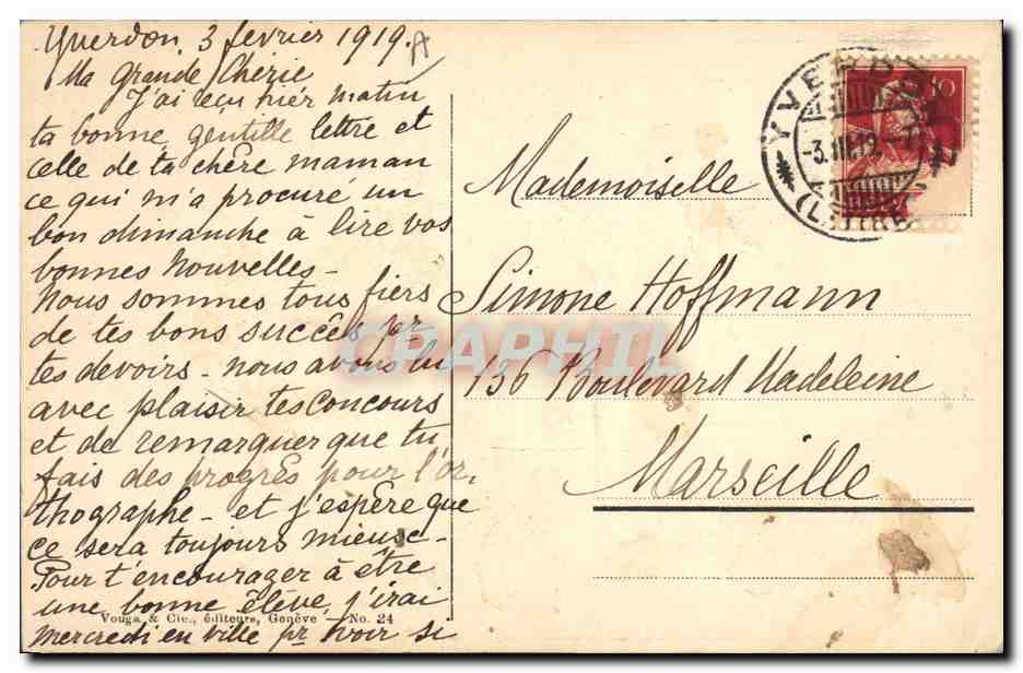 Musicista e gatto — H.V.M. — Vouga & Cie, Gênes, No. 24 — Verso