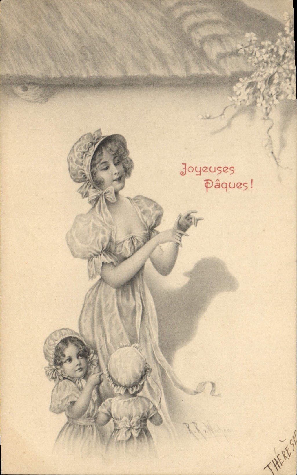 Femme et deux enfants — scène de Pâques — Thérèse, éditeur M.M. Vienne, n° 213