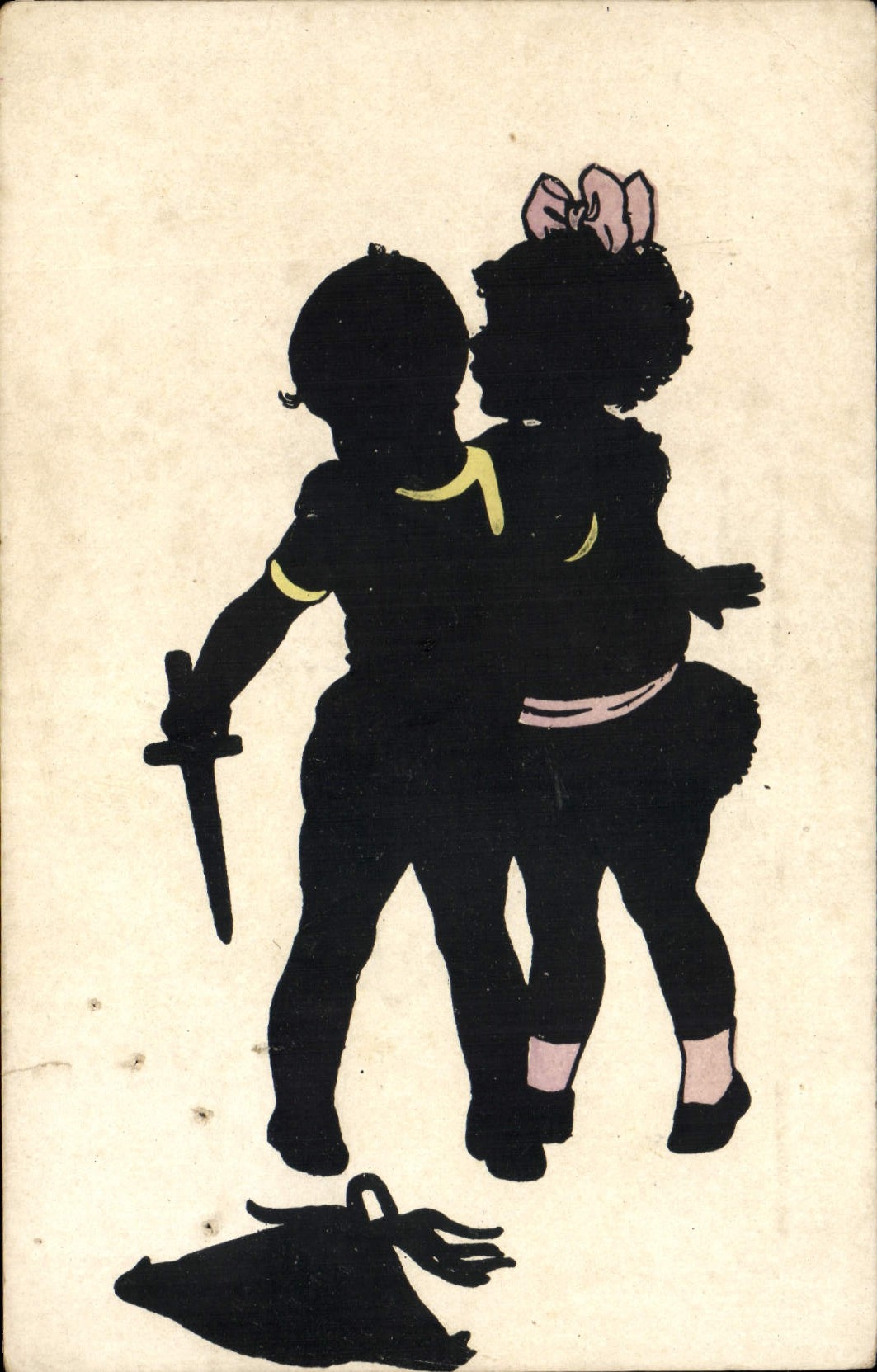 Tarjeta postal antigua Contra la luz Niños