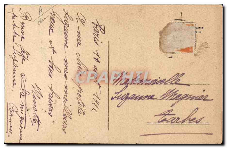 Tarjeta postal antigua Contra la luz Niños — Reverso