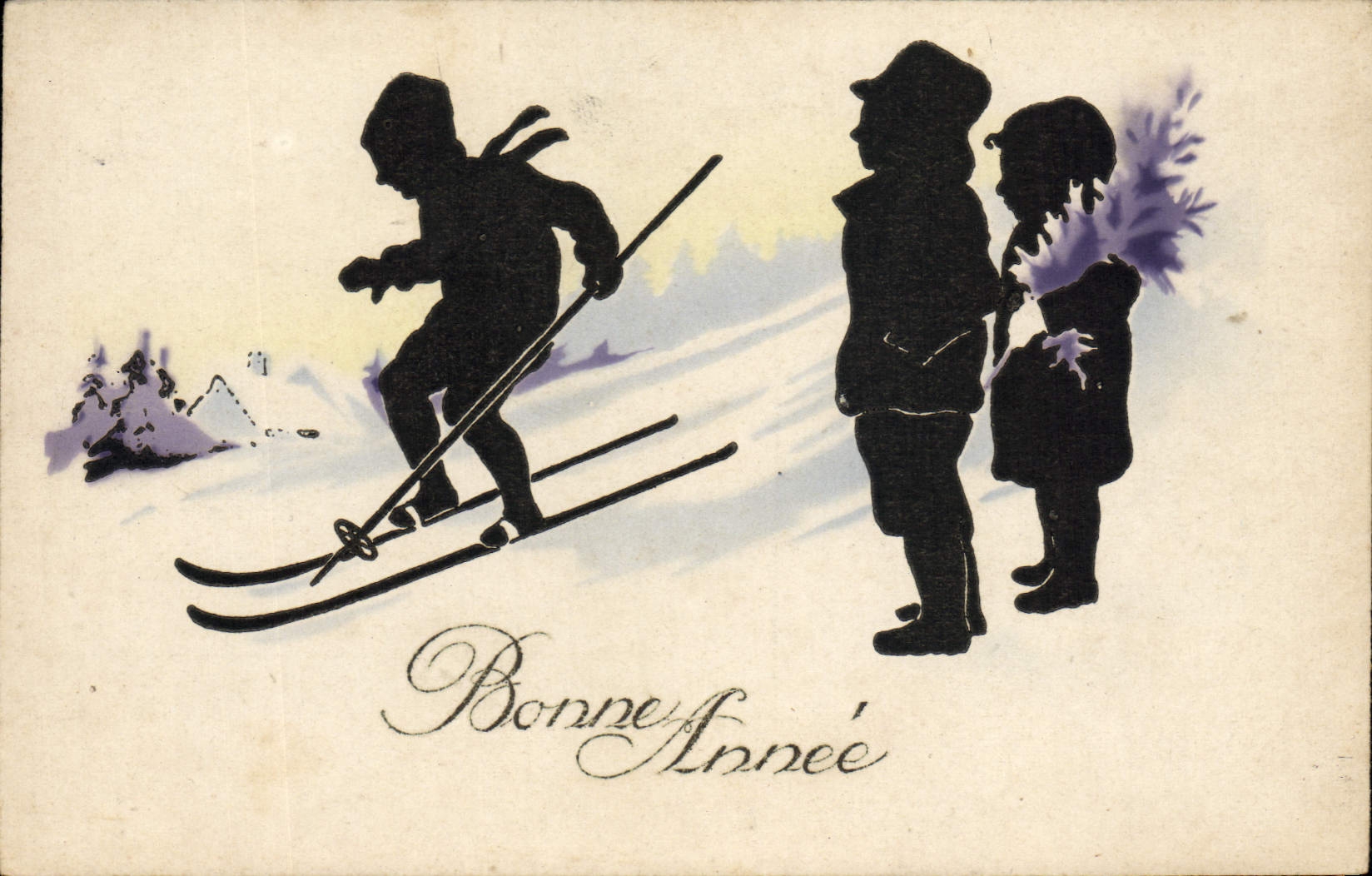 Ski — Enfants enneigés — Bonne Année — Michèlebe, Dumarches