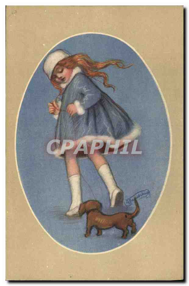 CPA Fantaisie Illustrateur Enfant Chien 