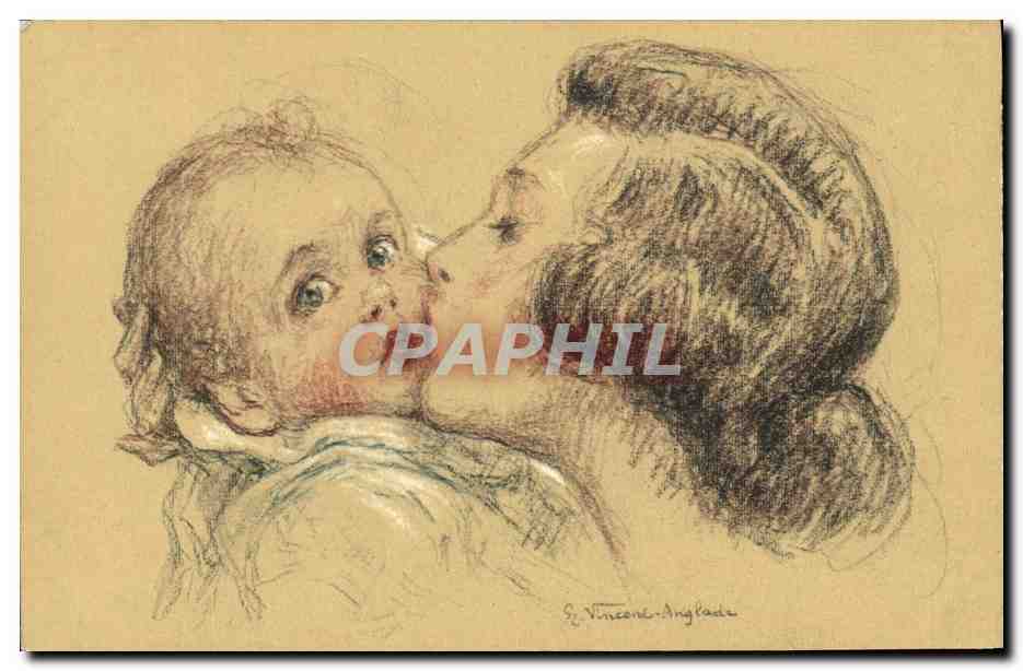 CPA Fantaisie Illustrateur Femme Enfant