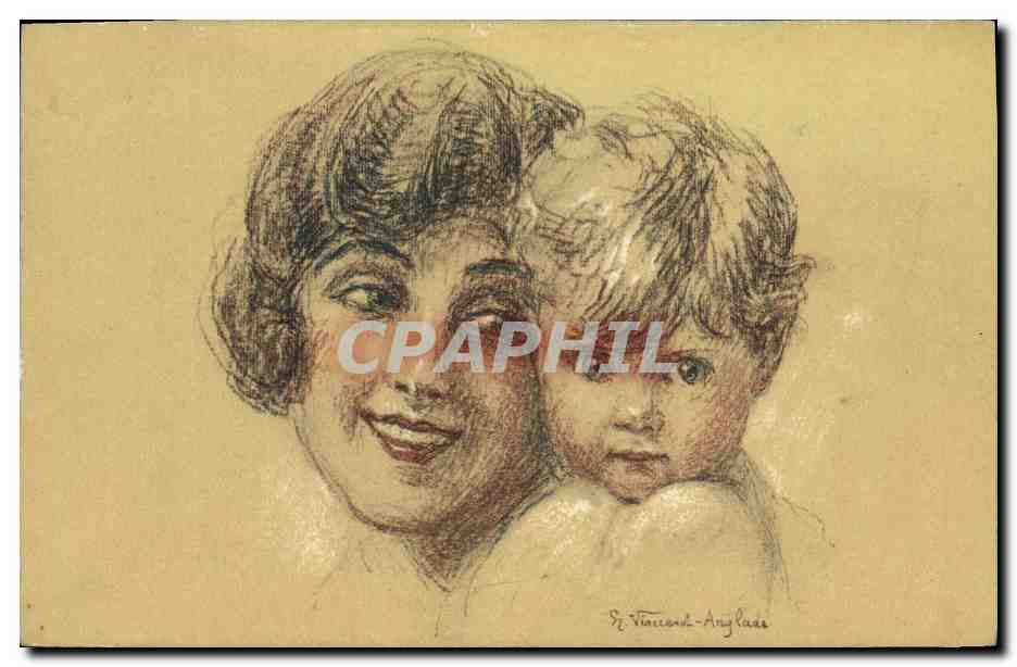 CPA Fantaisie Illustrateur Femme Enfant