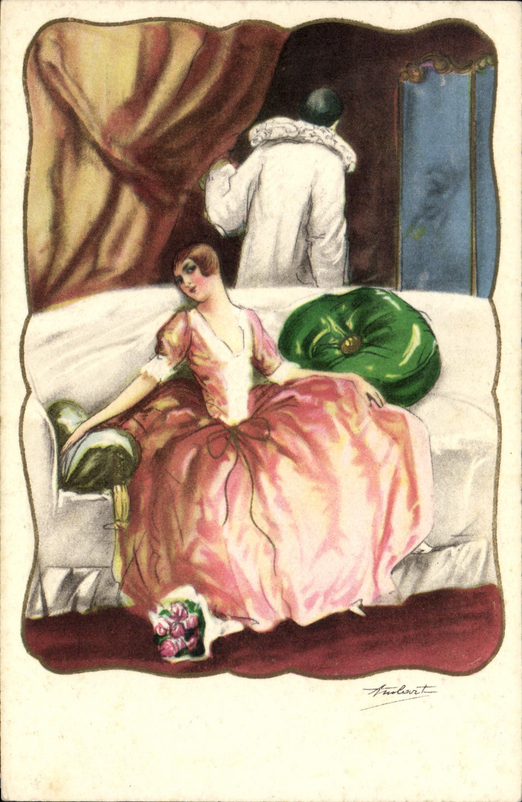 CPA Fantaisie Illustrateur Femme Pierrot