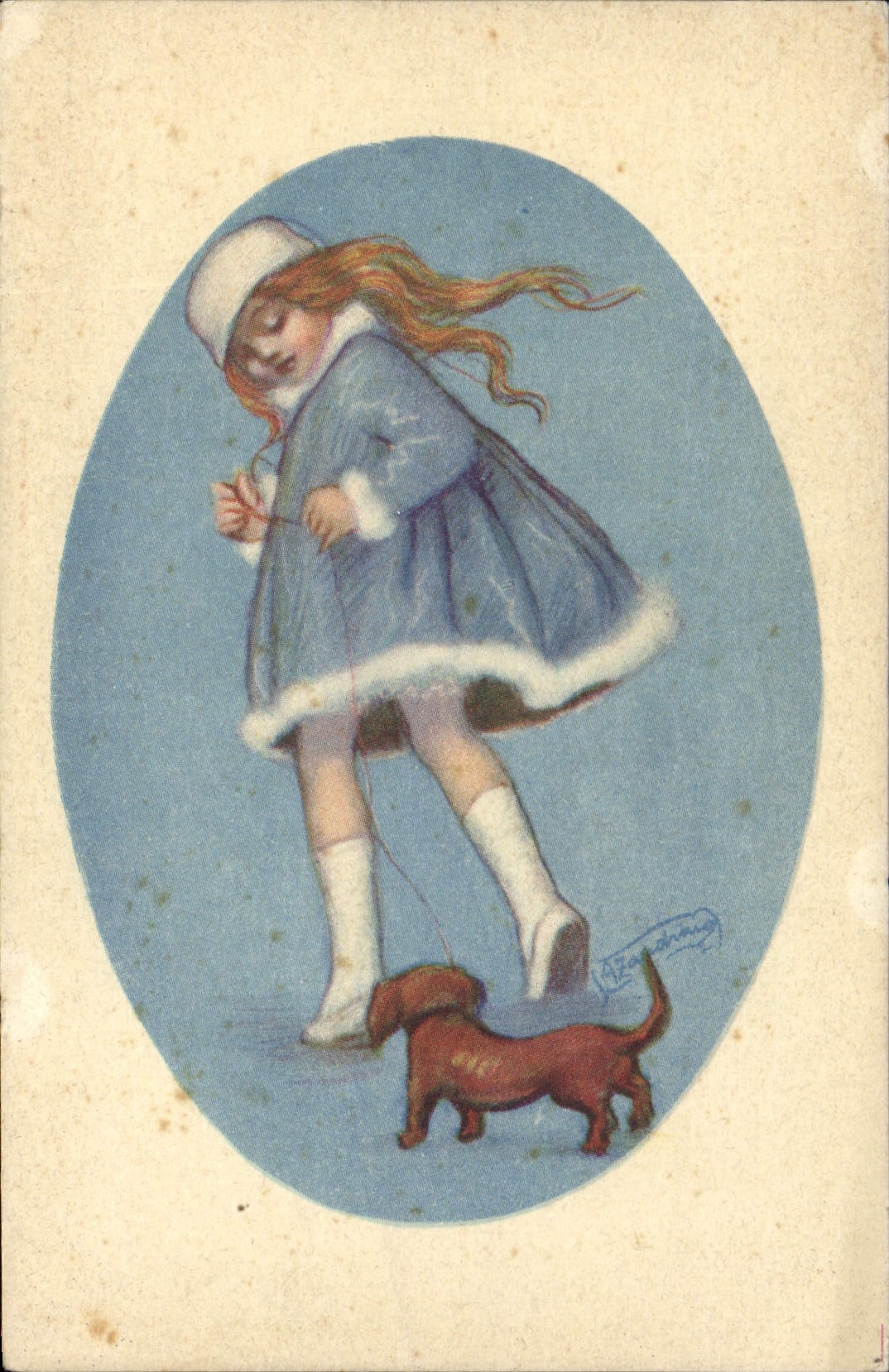 CPA Fantaisie Illustrateur Enfant Chien 