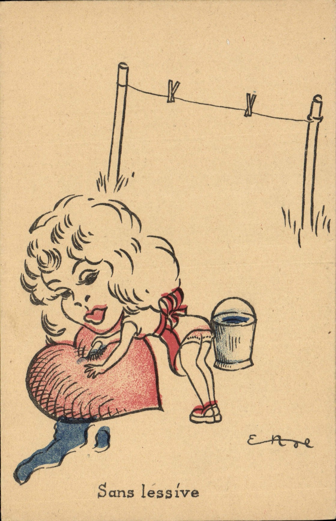 CPA Fantaisie Illustrateur Femme Coeur Sans lessive 