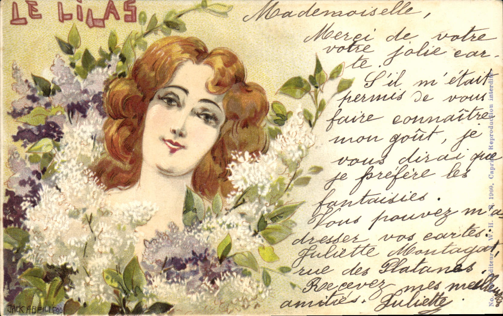 CPA Fantaisie Illustrateur Femme Le Lilas 