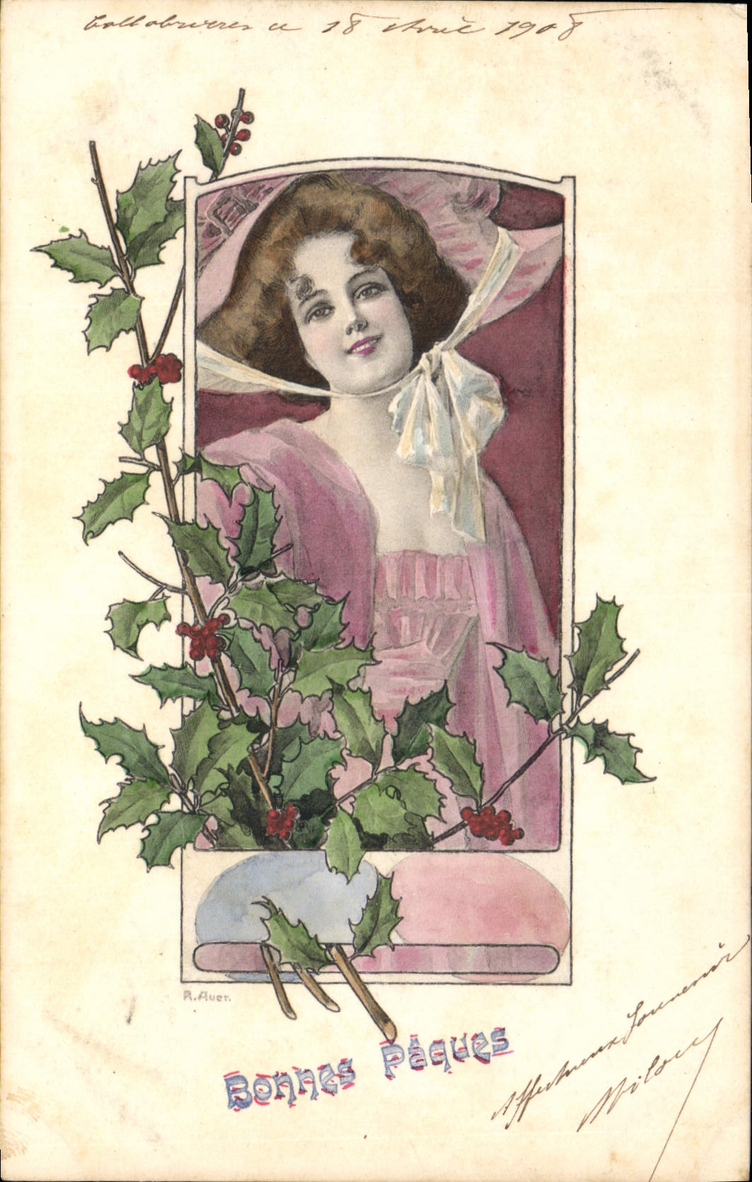 CPA Fantaisie Illustrateur Femme Bonnes Paques 