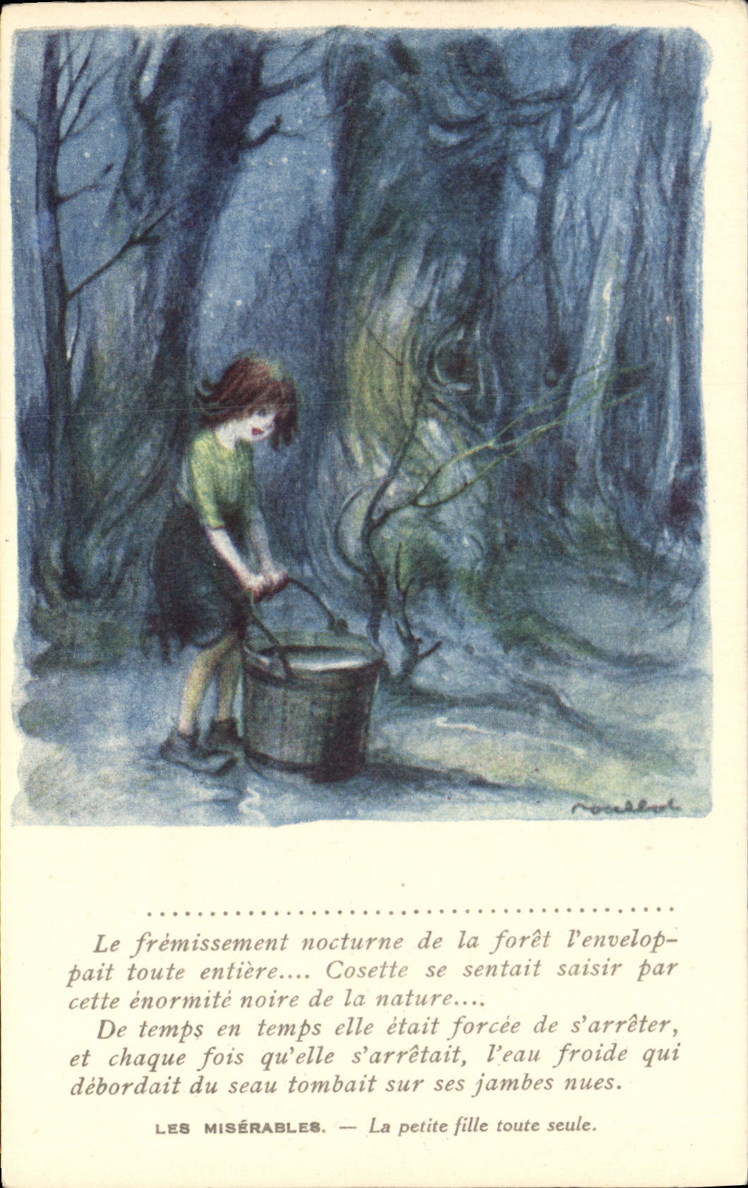 CPA Fantaisie Illustrateur Poulbot Victor Hugo Les Miserables La petite fille toute seule Cosette 