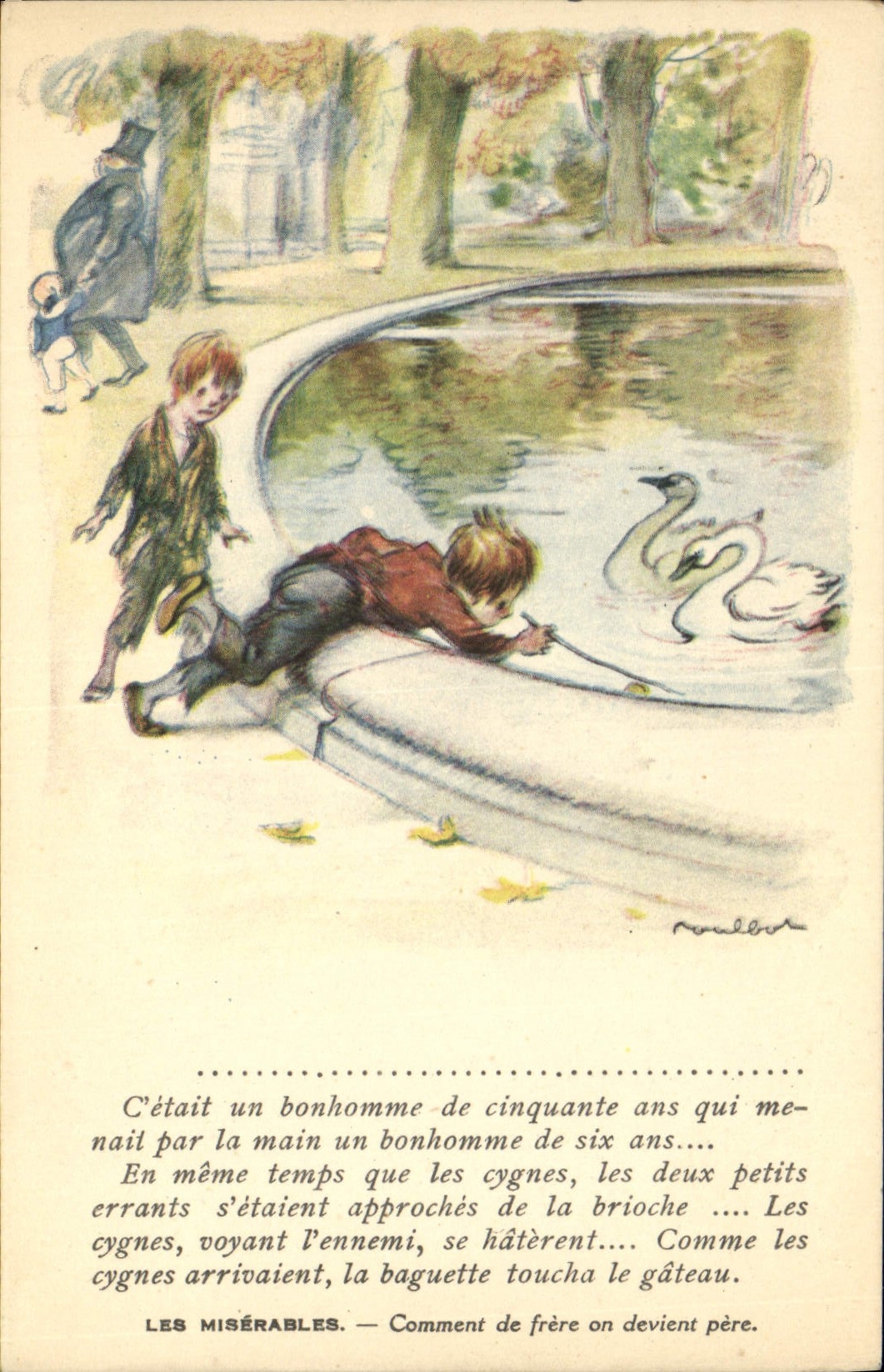 CPA Fantaisie Illustrateur Poulbot Victor Hugo Les Miserables Cygne Swan 