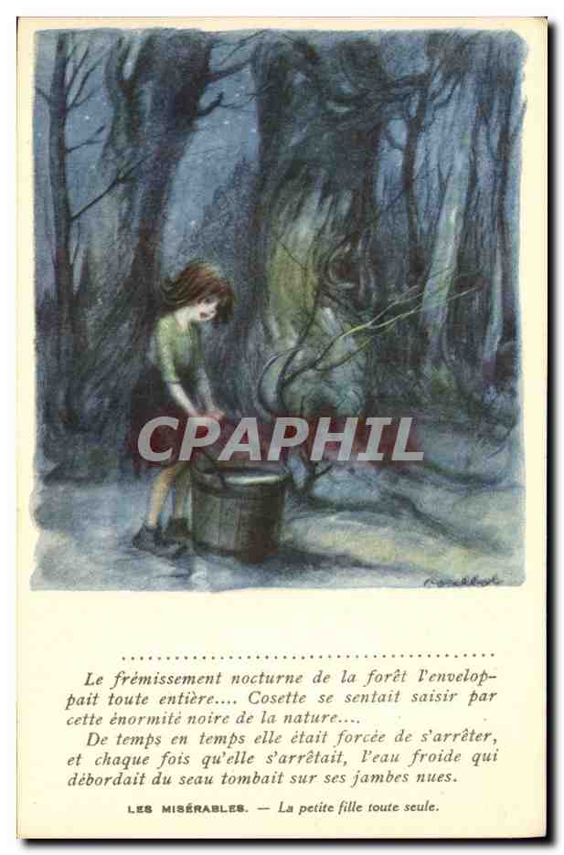 CPA Fantaisie Illustrateur Poulbot Victor Hugo Les Miserables La petite fille toute seule Cosette 