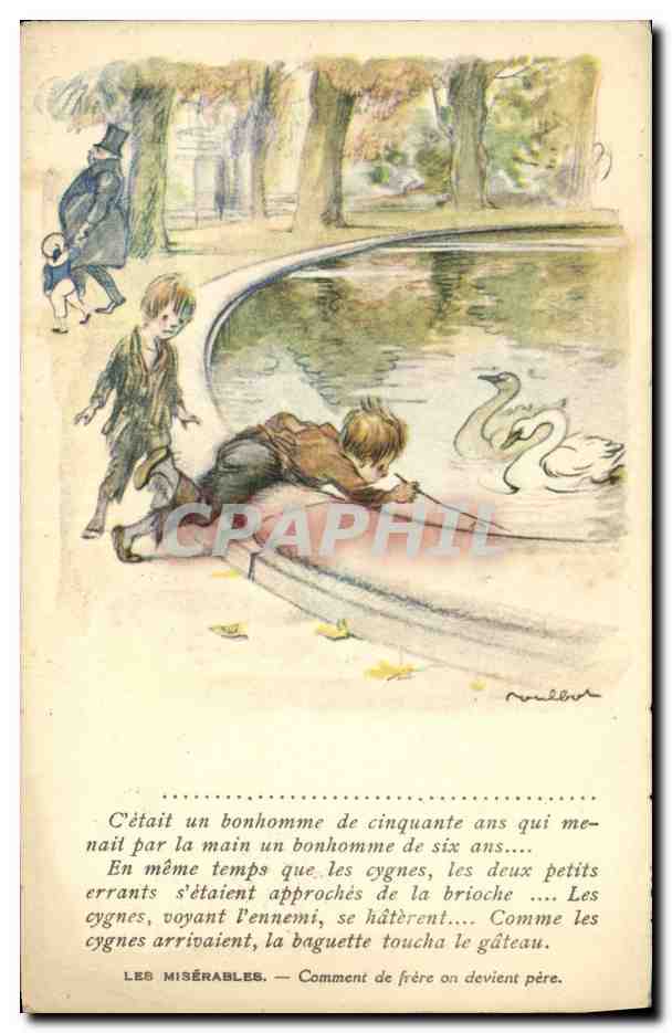 CPA Fantaisie Illustrateur Poulbot Victor Hugo Les Miserables Cygne Swan 