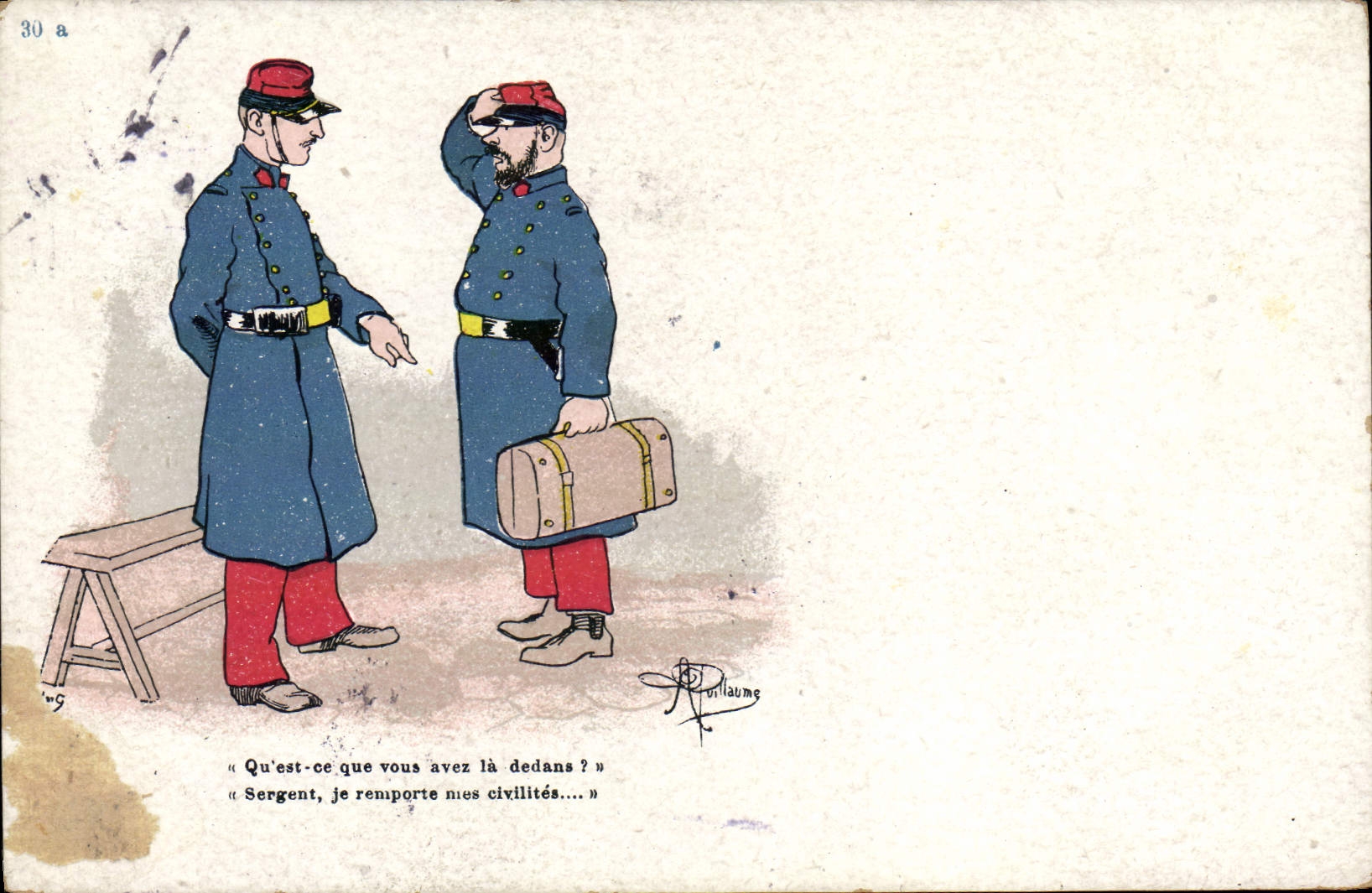 Deux soldats en uniforme bleu — caricature humoristique — P. Rollaume, n°30 a