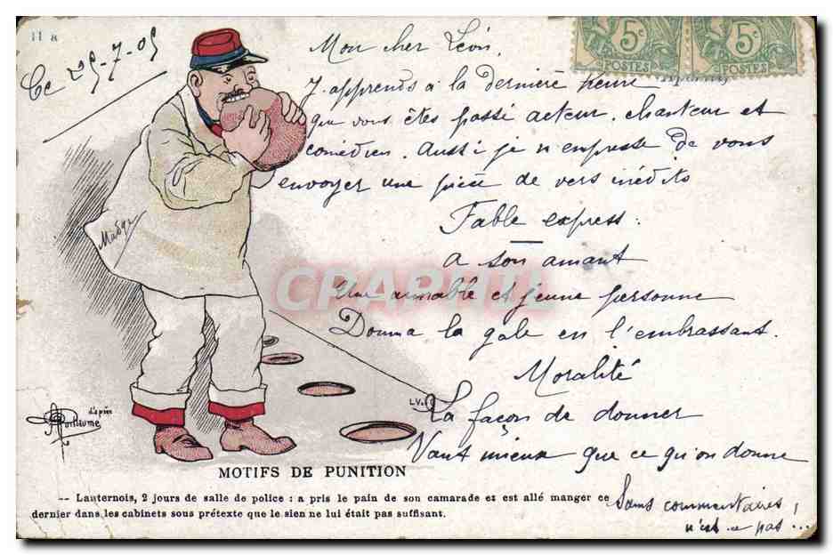 Strafmotive — Karikatur eines Soldaten, der Brot isst — Verlag P. Pontume, Nr. 11a