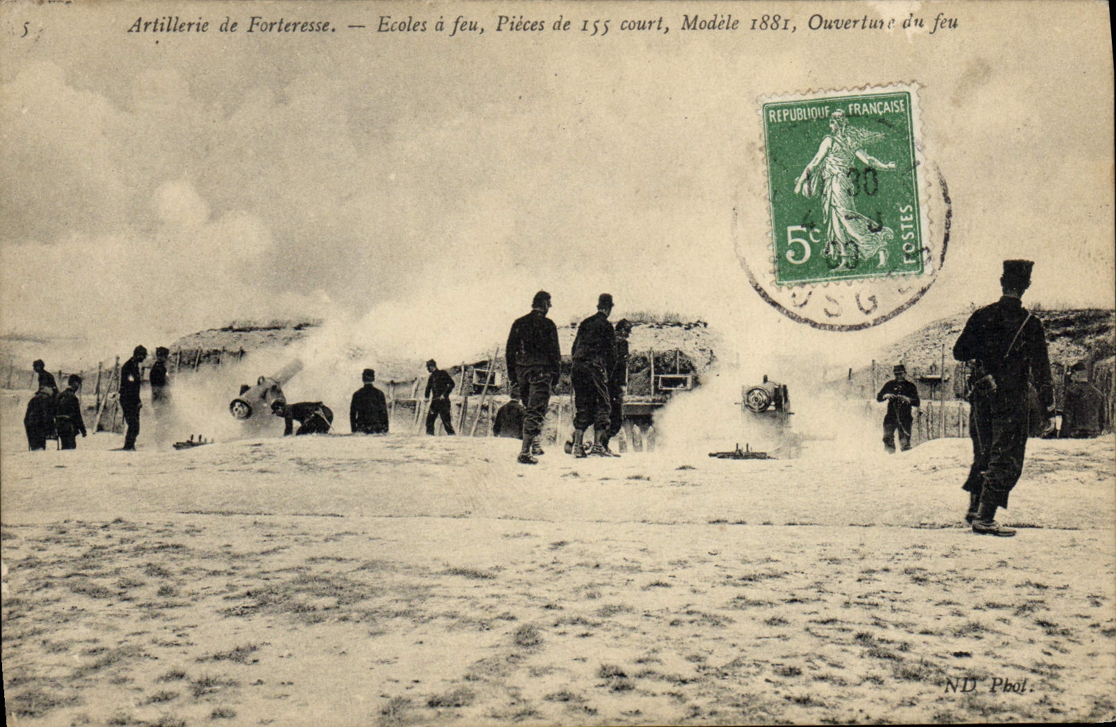 Artillerie de Forteresse — Ecoles à feu, Pièces de 155 court, Modèle 1881, Ouverture du feu — N.D. Pboi.