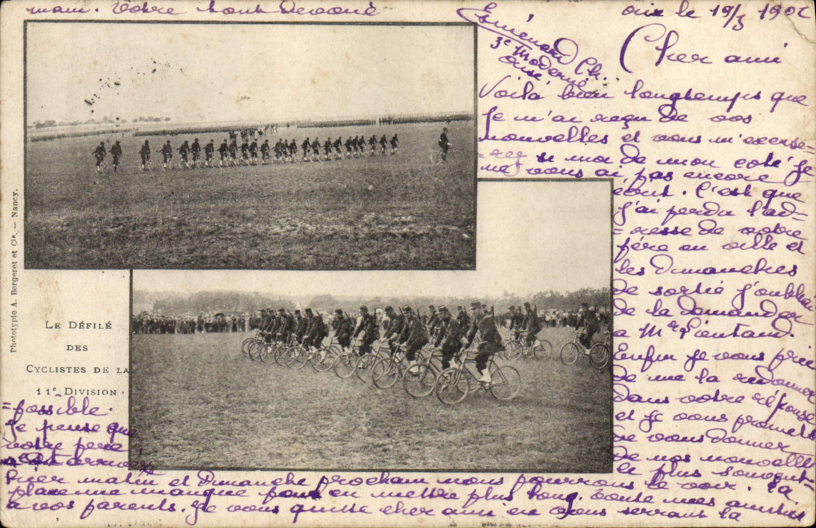 Défilé des cyclistes de la 11e Division — Nancé — Phototypie A. Bergeret et Cie