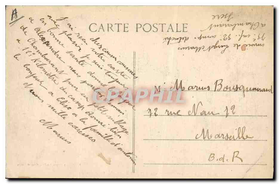 CPA Militaria Regiment allant au camp de Chambaran faisant grande halte  — Rückseite