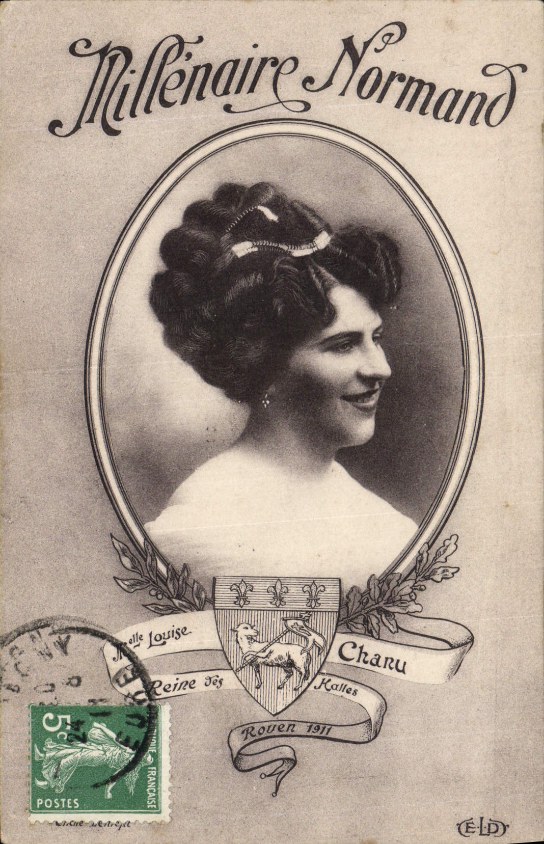 CPA Folklore Millenaire Normand Mlle louise Chany Reine des Halles Rouen 1911