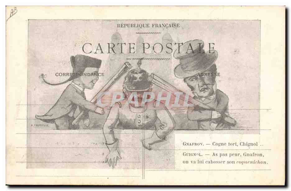 CPA recto verso Theatre Guignol Gnafron — Verso