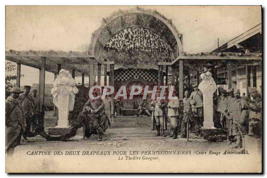 CPA Theatre Guignol Cantine des deux drapeaux pour les permissionnaires Croix Rouge amricaine