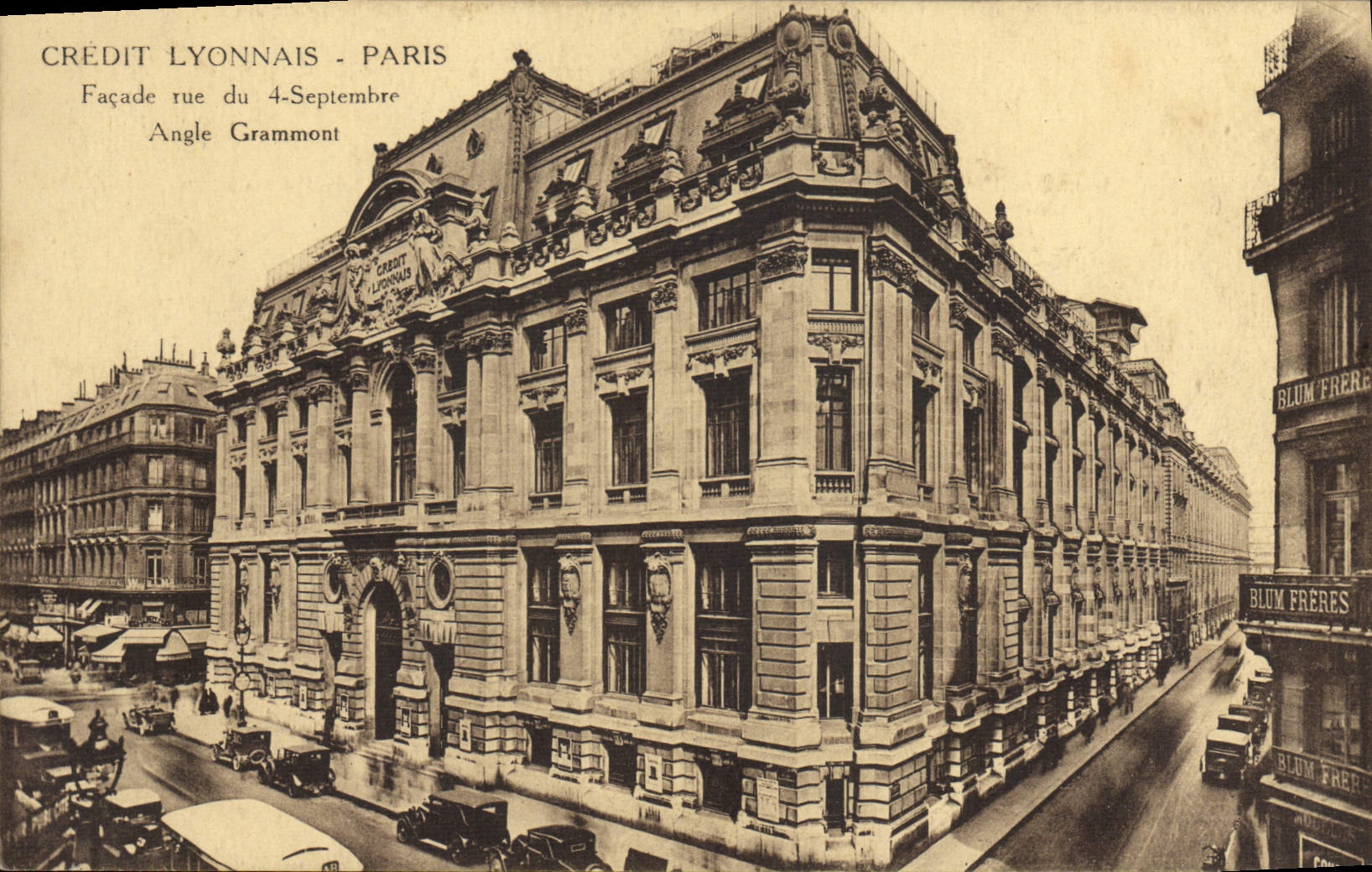 CPA Banque Credit Lyonnais Paris Facade rue du 4 Septembre Angle Grammont 