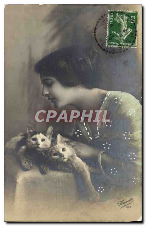 CPA Chat Chats Chaton Femme
