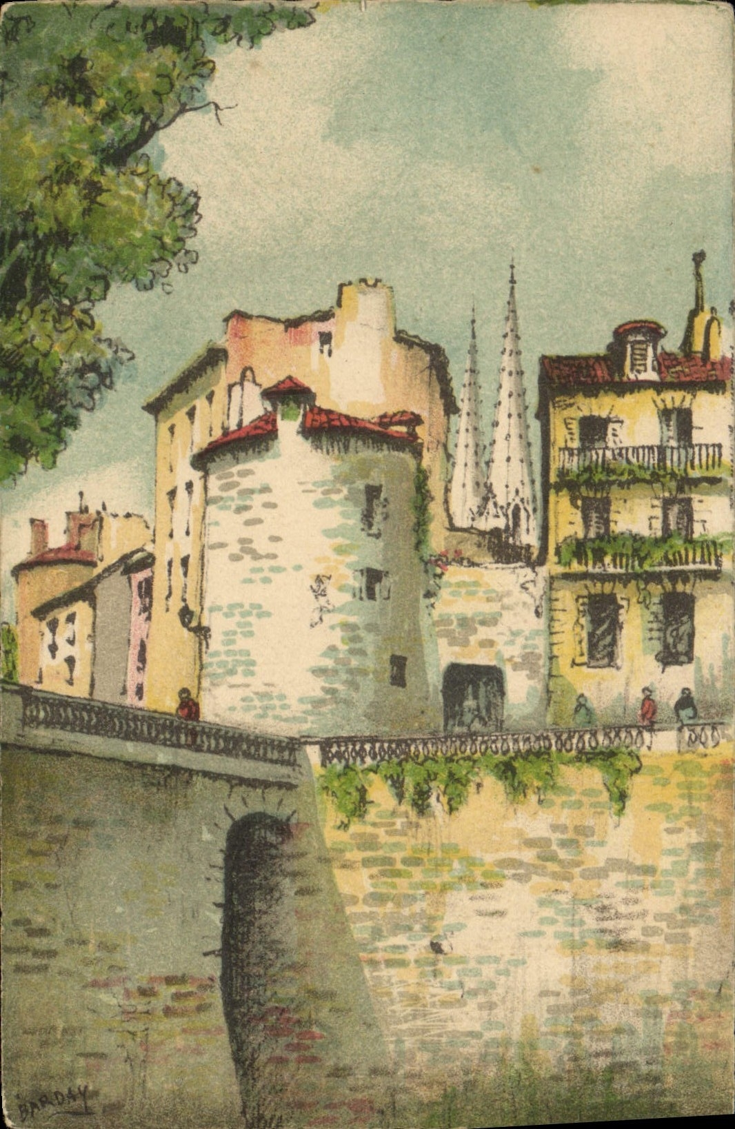CPA Fantaisie Illustrateur Barday Bayonne Les remparts et la Tour de Lachepaillet 
