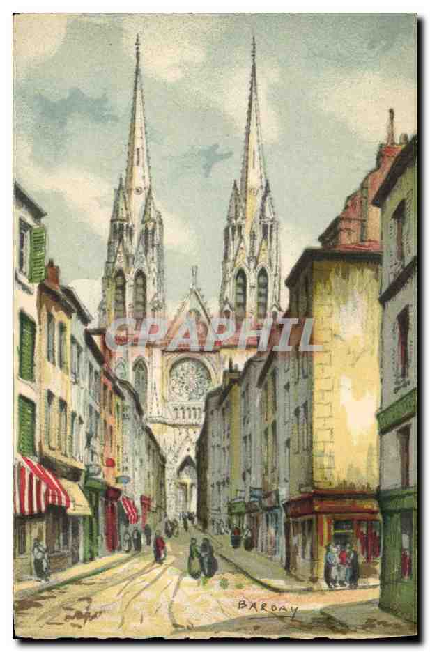 CPA Fantaisie Illustrateur Barday Clermont Ferrand La rue des Gras et la cathedrale