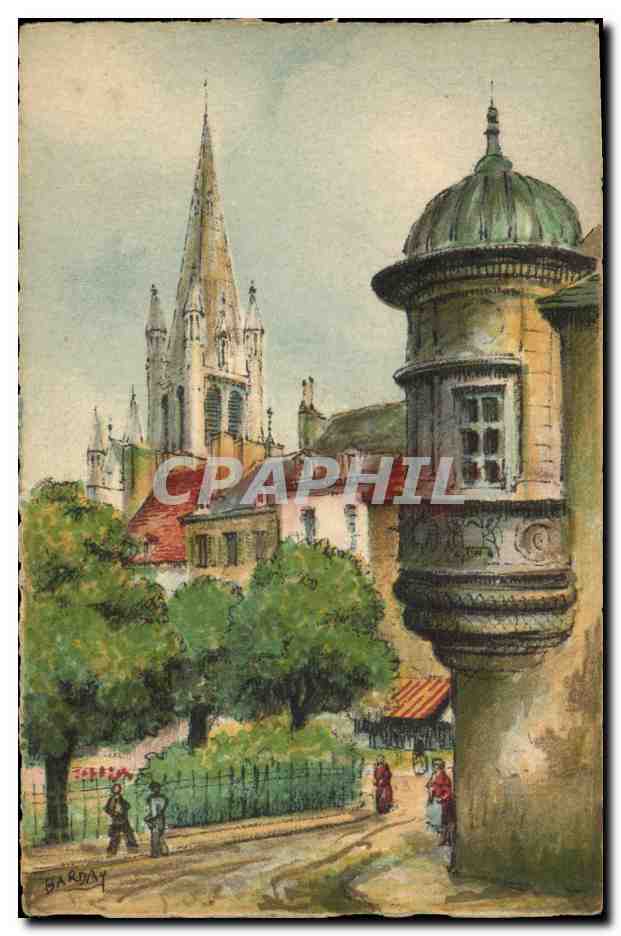 CPA Fantaisie Illustrateur Barday Dijon La place des Ducs et l'eglise Notre Dame