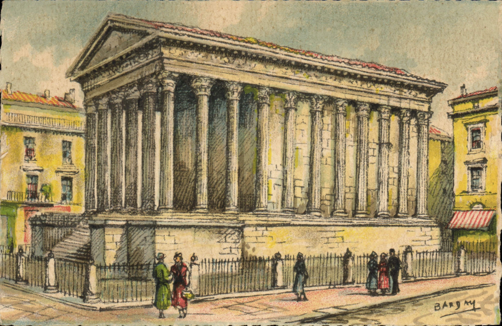 CPA Fantaisie Illustrateur Barday Nimes La maison carree