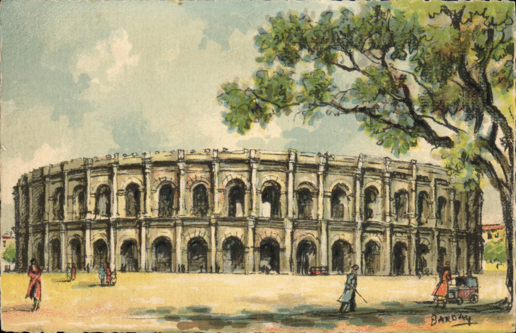 CPA Fantaisie Illustrateur Barday Nimes les arenes