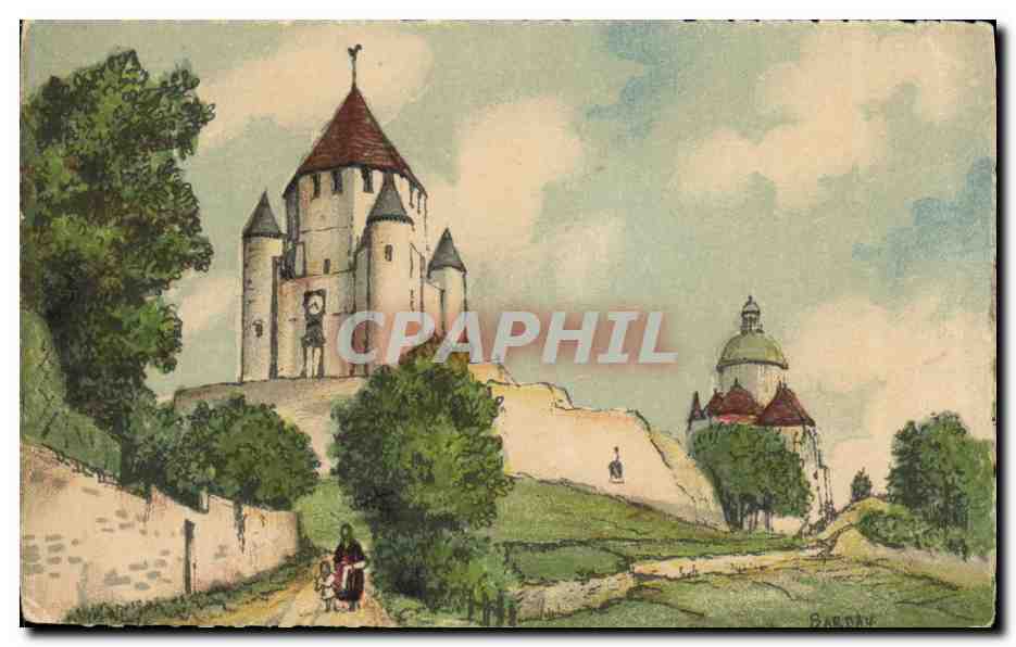 CPA Fantaisie Illustrateur Barday Provins La tour de Cesar et la Dome de St Quiriace