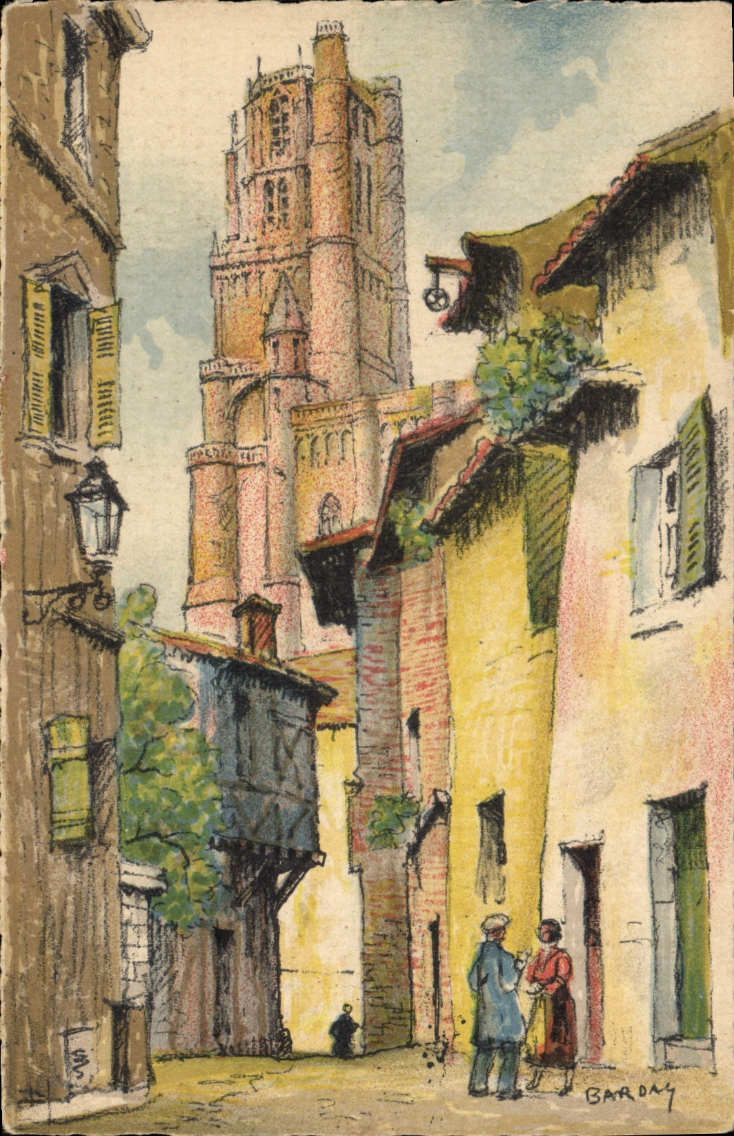 CPA Fantaisie Illustrateur Barday Albi La rue des pretres et la cathedrale 