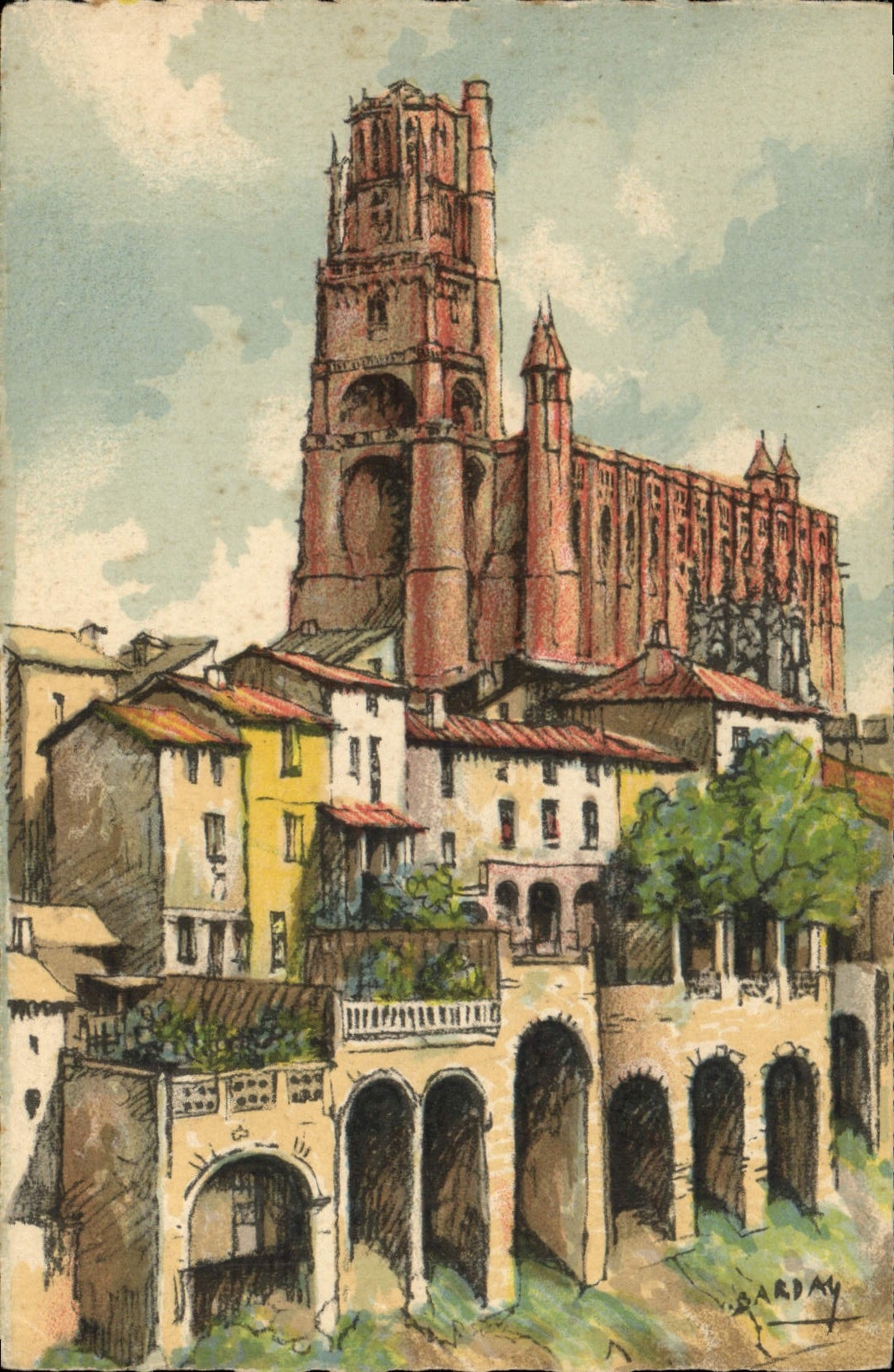 CPA Fantaisie Illustrateur Barday Albi Le Castelviel et la cathedrale