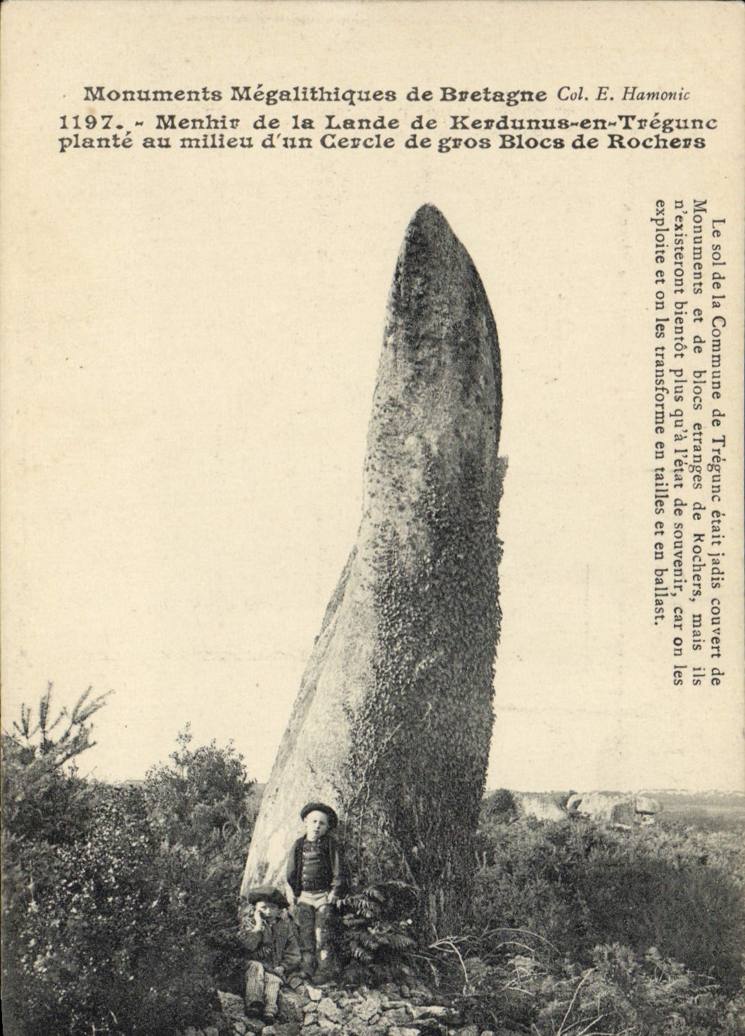 CPA Dolmen Menhir de la lande de Kerdunus en Tregunc plante au milieu d'un cercle de gros blocs de rochers 