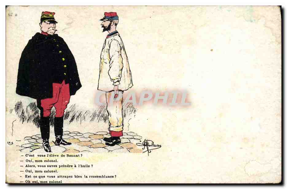 Deux soldats en uniforme — caricature humoristique — signée J. Poulleme - Anverso
