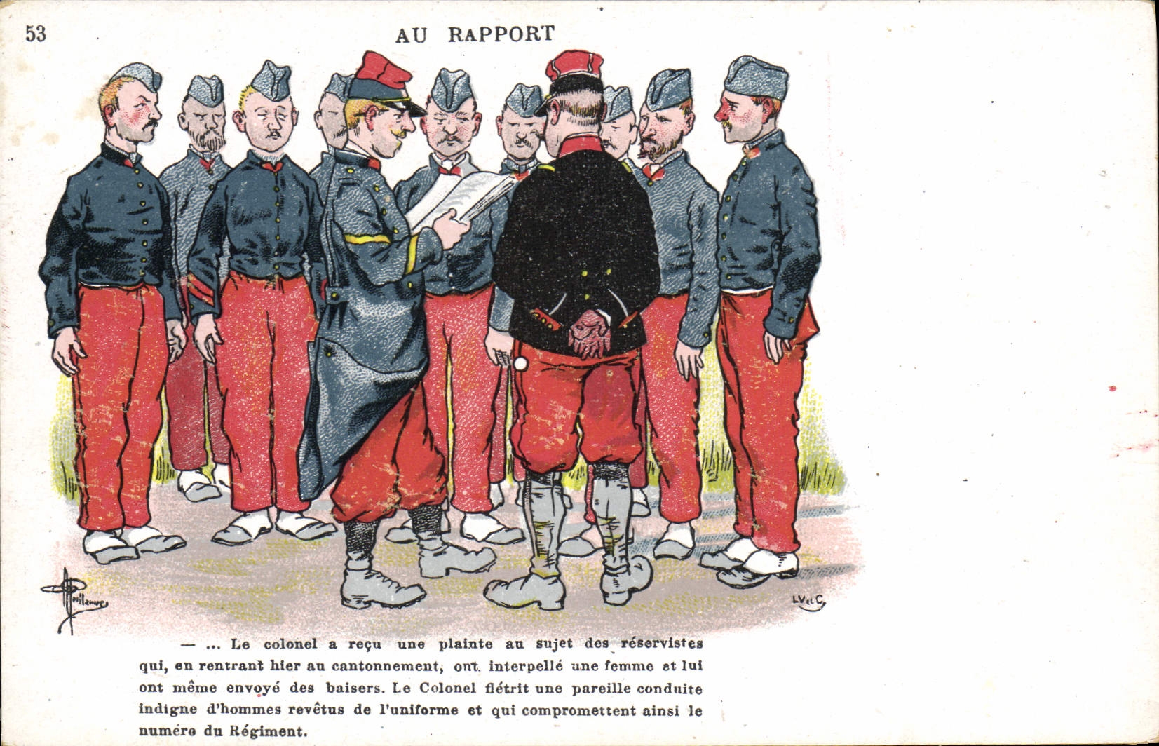 CPA Militaria Au rapport