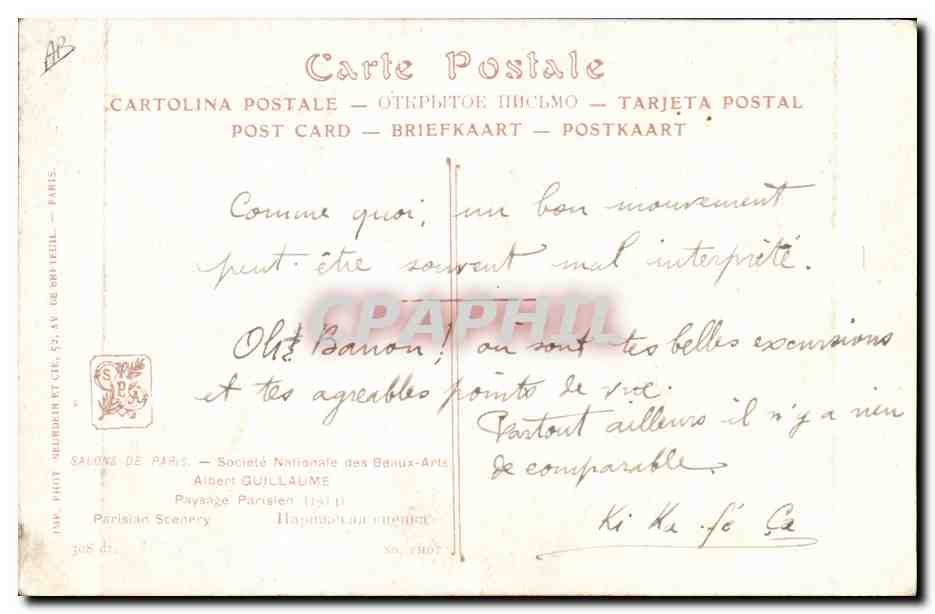 CPA Albert Guillaume Paysage parisien  — Verso