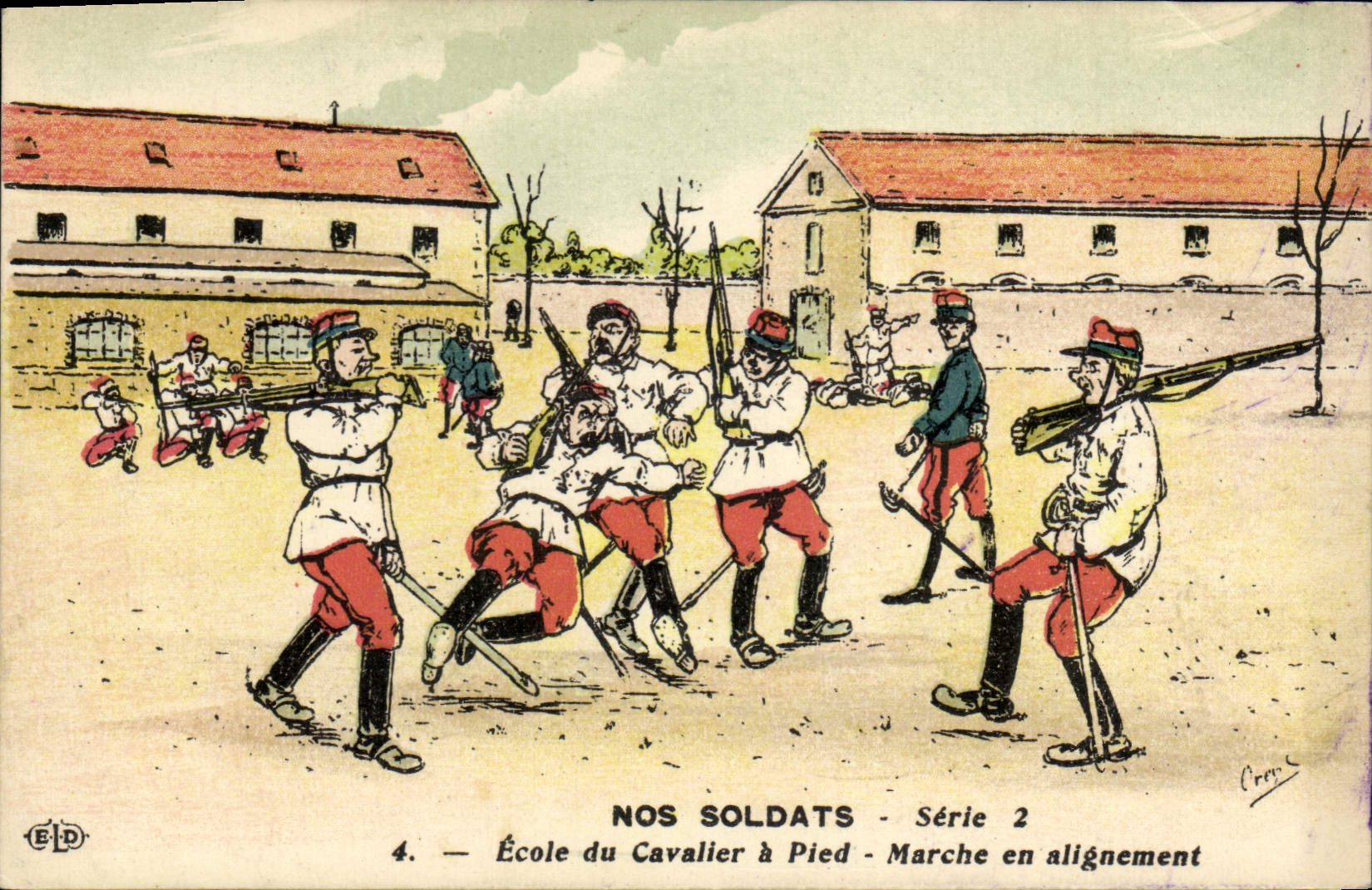 CPA Militaria Ecole du cavalier a pied Marche en alignement